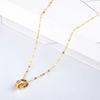 Nuevo y distintivo colgante de doble anillo, cadena de clavícula de acero de titanio romano de oro de 18 quilates, collar de diamantes sencillo y combinable de estilo coreano para mujer.