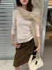 2026 Otoño e Invierno Transfronterizo Nuevo Top de Terciopelo de Gama Alta Cuello Redondo Holgado Suéter de Punto de Lujo Camiseta Base de Terciopelo Dorado