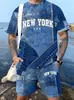 Conjunto informal deportivo de moda para hombre de talla europea, talla grande, de manga corta y shorts, estampado, imitación de mezclilla