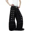 Comercio exterior transfronterizo jeans de estilo americano de trabajo pesado con diseño de remaches y costuras de contraste color original para hombres y mujeres, pantalones acampanados Yabi punk