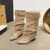 Plissados empilhados no joelho e na ponta do pé 2026 novo estilo botas de cavaleiro com fivela salto não muito grosso botas de salto alto botas de garota sexy rebites emagrecimento