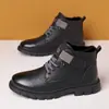 Botas de Invierno para Hombre con Terciopelo y Caña Alta Engrosada, Zapatos Casuales de Cuero, Botas de Trabajo Versátiles Retro de Suela Blanda, Botas Calientes