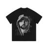 Figura de Hip-Hop da Rua Americana Estampada Gola Redonda Oversized Retro Moda Nacional Lavada Top Camiseta de Manga Longa Masculina e Feminina