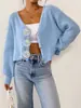 Cárdigan de Punto para Mujer con Botón Decorativo Hecho a Mano con Ganchillo Estilo Europeo y Americano Transfronterizo Suéter de Punto Chaqueta Corta de Moda Callejera