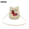 Bolsa Transversal Fofa para Meninas com Laço de Desenho Animado e Pônei, Envelope Vermelho de Ano Novo, Mini Bolsa de Ombro para Dinheiro da Sorte para Meninas