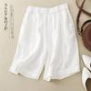 Algodão e Linho Calças de Perna Larga Shorts Verão Solto Cintura Alta Slim Casual Literário Retrô Cor Pura Calças Cinco Pontos