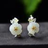 Brincos de pino de prata esterlina S925 natural jade hetian ameixa personalidade temperamento artístico todos os brincos de pino femininos joias de orelha