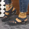 Nuevo modelo de comercio exterior 2026 verano sandalias de plataforma para mujer, de suela gruesa, con tacón de cuña, sandalias de punta cerrada cosidas, de talla grande, transfronterizas, con tacón de cuña, de suela gruesa