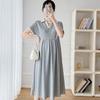 Vestido de Maternidad Verano Gris Cuello Polo Manga Corta Delgado 2025 Estilo Nuevo Holgado Cubre Vientre Longitud Media Vestido para Mujer