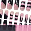 Nuevos diseños de arte para uñas: Estilo dulce y fresco europeo y americano, con estampado de estrellas, bloques de color, a rayas, estilo francés, de longitud media, uñas postizas cuadradas, al por mayor