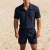 2026 Verano Transfronterizo Amazon Traje de Shorts de Manga Corta 3D para Hombre Estilo Nuevo Conjunto de Dos Piezas de Color Puro Deportivo Casual para Hombre