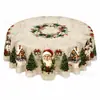Mantel redondo navideño más vendido de Temu transfronterizo con estampados de alta definición de Papá Noel y muñecos de nieve, decoración festiva de mesa, en stock
