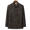 Conjunto Masculino de Primavera e Outono com Mangas Longas, Estilo Tang do Papai, Seda Gelada, Caimento Solto, Gola Alta, Abotoado, Conjunto de Duas Peças Hanfu do Vovô