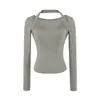 Camiseta de Manga Larga con Cuello Halter de Dos Tonos Falsa de Dos Piezas para Mujer, Nuevo Estilo Otoño 2026, Camiseta Básica Ajustada de Cuello Cuadrado para Chica Popular