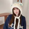 Gorro de Punto con Orejas de Oso Lindo Otoño Invierno Estilo Nuevo Circunferencia de Cabeza Grande Cálido Cortavientos Engrosado Para Adelgazar la Cara Protección de Orejas Gorro