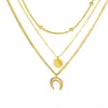 Collar Colgante Cuadrado de Zirconia de Acero Inoxidable de Múltiples Capas Moda Retro Cadena de Empalme Chapada en Oro Collar al por Mayor de Fábrica