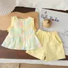 Chal de verano transfronterizo nuevo estilo estilo INS para niños pequeños y niños pequeños, conjunto casual de dos piezas para exteriores, atuendo de estilo coreano para bebés niñas