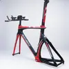 Quadro de Bicicleta de Triathlon em Carbono Quadro para Contra Relógio com Guidão TT Vermelho Preto 700x23c