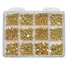 Conjunto de Caixa de Acessórios para Nail Art com Pérolas Sólidas Semicirculares, Pérolas de Resina Douradas e Prateadas Estilo Punk, Acessórios Vestíveis para Decoração de Unhas
