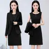 Traje elegante estilo coreano para primavera e outono, vestido formal de negócios, peça externa feminina de cor sólida, conjunto de duas peças