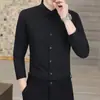 Recomendação popular: Camisa de manga longa estilo business casual com botões e colarinho listrado claro e escuro