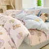 Juego de ropa de cama de algodón estilo Ins de cuatro piezas juego de tres piezas de algodón fresco para dormitorio de estudiante sábana funda de edredón
