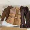 Conjunto de Otoño e Invierno para Niñas: Chaleco corto acolchado con solapa grande, Camiseta básica versátil de cuello alto, Pantalones acampanados gruesos con forro polar