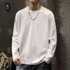 Camiseta Base 100% Algodón Tendencia Americana Ropa Exterior Apta para la Piel Absorbente de Sudor Capa Interior Exterior Cuello Redondo Pulóver Manga Larga para Hombre