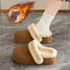 Botas de Nieve de Suela Gruesa para Aumentar la Altura, Zapatillas de Piel Abiertas por la Mitad Bidireccionales para Mujer, Calzado de Invierno Nuevo 2026 con Forro de Terciopelo, Zapatos de Algodón tipo Birkenstock