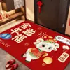 Alfombra de suelo de terciopelo de cristal estilo caricatura china para la entrada, festiva para el Año Nuevo, absorbente de agua, antideslizante, resistente a la suciedad, resistente al desgaste, quita polvo, felpudo rojo