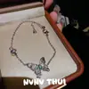 Joalheria: Colar Vintage Escovado de Fênix, Borboleta e Pedras Preciosas Florais, Traje de Banquete de Luxo, Conjunto de Pulseiras de Borboleta com Diamantes Brilhantes