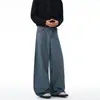 Calça Jeans Masculina Casual Retrô Americana com Listras, Modelagem Solta Emagrecedora, Perna Larga Estilo Cimitarra, Comprimento no Chão