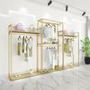 Estante de exhibición de perchas para tienda de ropa en centro comercial en stock estante de ropa de doble capa Dorado estante de exhibición de tienda de ropa para mujer perchero para colgar ropa