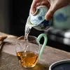 Azul antiguo y blanco esmaltado tapa roja Tazón cerámica kung fu juego de té hogar individual grande vintage tazón de té con tapa taza de té