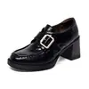 Mocasines de tacón alto para mujer 2026 otoño e invierno nuevos estilo británico plataforma impermeable tacón grueso hebilla zapatos de vestir zapatos de cuero negro