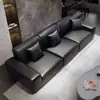 Sofá Grande Vaca Preta Minimalista Italiano Moderno Sala de Estar Couro Genuíno Bloco de Tofu Linha Reta Látex Descanso Aluguel de Apartamento