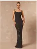 Novo vestido longo justo estilo sereia, sem alças e sem costas, estilo resort francês vintage europeu e americano