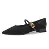 H375-5 Zapatos Planos Negros para Mujer Otoño e Invierno Punta Puntiaguda Tacón Grueso Gamuza Correa Única Moda Zapatos de Mujer Boca Baja Correa con Estampado de Leopardo