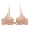 Lencería sexy de verano transfronteriza para bustos pequeños, sujetador realzador y anti-caída, sujetador invisible de cuello halter en forma de U, ropa interior hermosa para la espalda