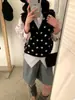 Colete Tricot Bolinhas Soltinho Estilo Coreano para Mulheres, Estilo Primavera, Preguiçoso e Emagrecedor, Top Versátil Casual de Gola V de Botão Único