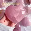 Pieza de Talla de Flor de Hibisco con Forma de Corazón de Cristal Rosa Natural, Artesanías de Cristal Rosa Pulido, Decoración de Escritorio para el Hogar