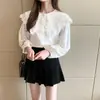 Nueva Camisa Juvenil Estilo Coreano de Primavera y Otoño, Corte Holgado, Cuello de Muñeca Elegante con Adorno de Encaje, Manga Larga, Camisa Estilo Universitario