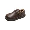 Sapatos Birkenstock de Couro com Solado Grosso para Mulheres 2025 Novos Outono e Inverno Botas de Neve Forradas com Lã Birkenstock Pequenos Sapatos de Couro Mocassins Sapatos de Algodão Peludos