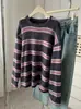 Sudadera Oversize Rayada de Piel Sintética de Conejo Gruesa de Peso Pesado para Mujer, Camiseta Base Cepillada Cálida y Fluida para Abrigo de Invierno