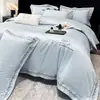 Juego de cuatro piezas de algodón de fibra larga Xinjiang de grado A, 100% algodón con bordado de borde ancho, funda de edredón extragrande, lavable a máquina, sábana y funda de edredón para dormitorio