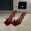 Sandalias transparentes de tacón alto con punta cuadrada para mujer, nuevo estilo de verano, sandalias de tirante único de tacón de aguja con punta abierta en negro y burdeos para uso en exteriores.