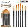 Set de 10 pinceles para óleo transfronterizo, pinceles para acrílico y gouache, mangos de madera azul perlado, cerdas de nylon, al por mayor