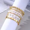 Conjunto de Pulseiras Empilháveis Multicamadas Moda Transfronteiriça 6 Peças Criativas High-End Metal Quadrado Pulseira com Contas Douradas Acessórios