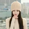 Cachecol, aquecedor de pescoço e gorro de caxemira com cordão - um gorro de tricô versátil que pode ser usado como cachecol ou gorro, proporcionando calor e proteção para as orelhas no outono e inverno. Novo estilo com cordão