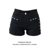 Shorts de Mezclilla Negros Ultra Cortos Estilo Americano Picante para Mujer, Primavera y Verano, con Remaches, Cintura Baja, Diseño Adelgazante, Hot Pants Ajustados a la Cadera para Verano